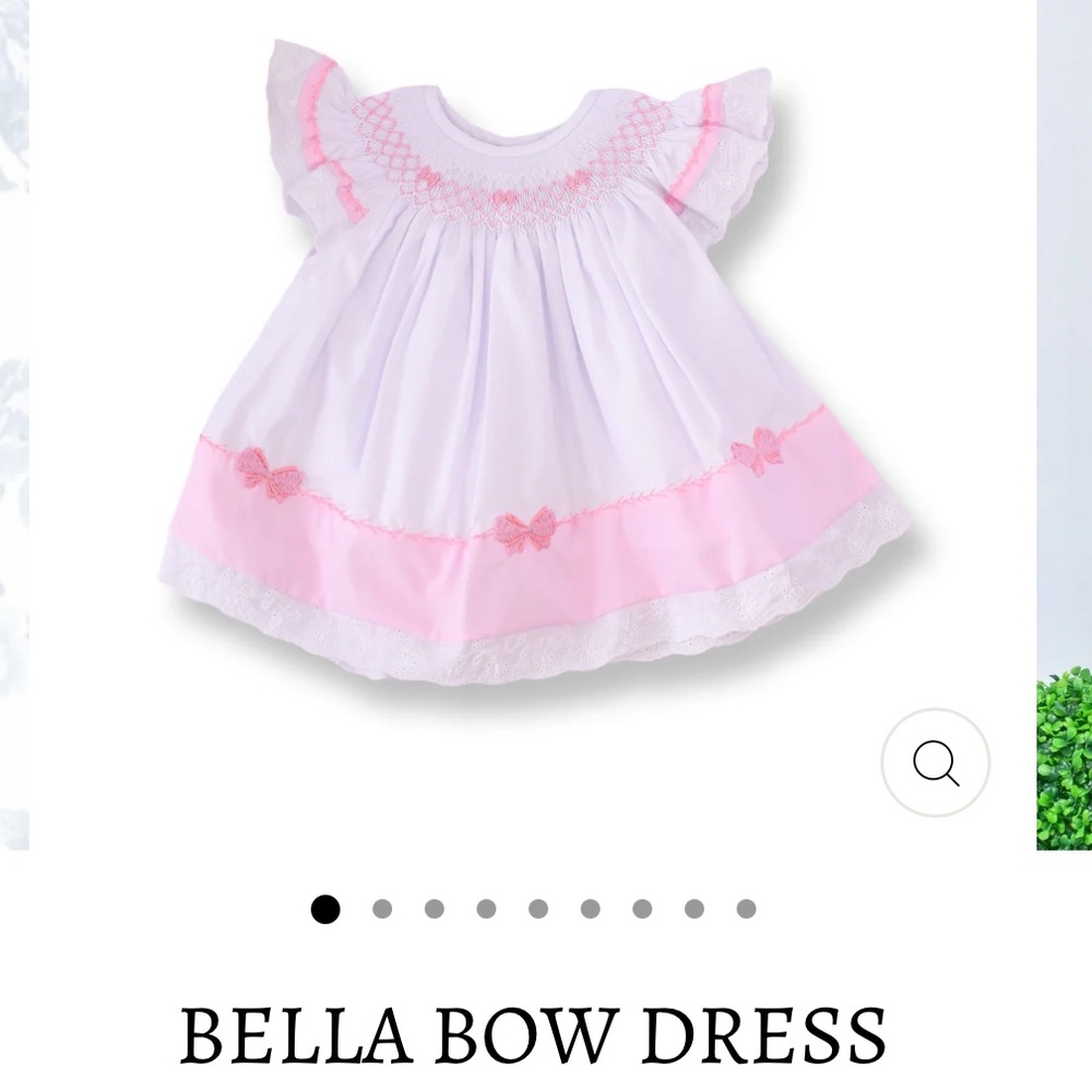 Lillie and Lilah White and Pink Baby Dress Bella bow dress